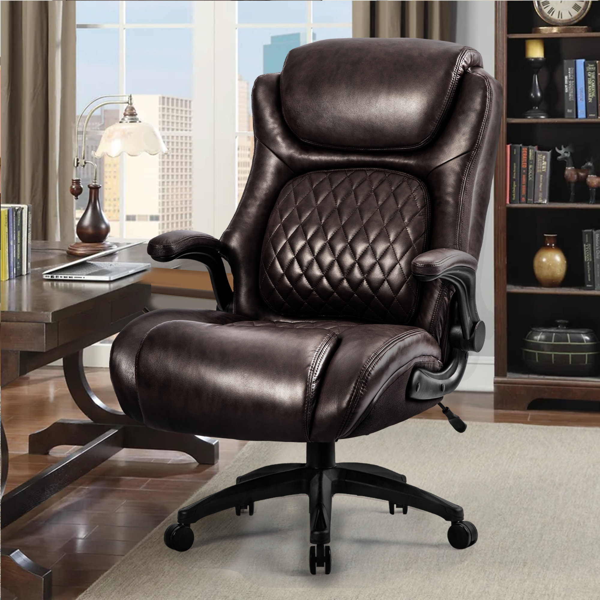 Big and Tall Office Chair High Back Leather Executive Office Chair  Comfortable Thickening Padded Cushion Leather Chair All Day Comfort Wide  Seat
