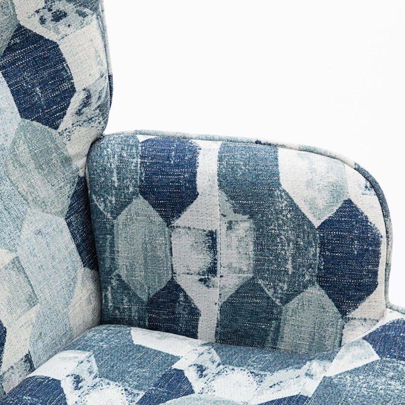 Fauteuil rembourré, Tissu à géométrie bleue