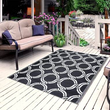 Sumiye Outdoor Rug for Patio Clearance, Waterproof Mat,Reversible Plastic Camping Rugs,Black & Gray Foundry Select Rug Size: Rectangle 4' x 6