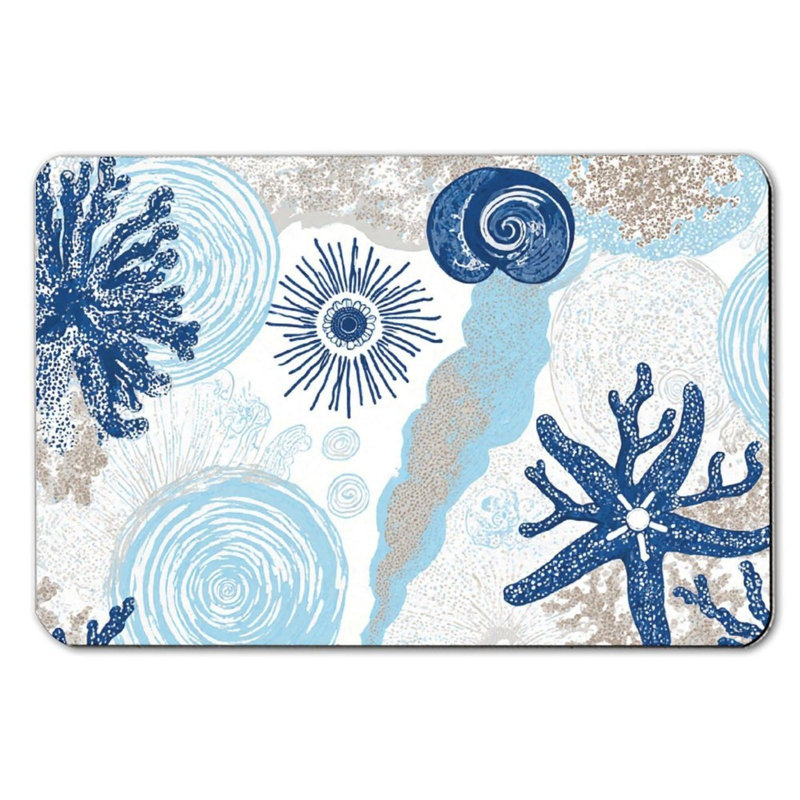 Tapis de bain bleu marine 16 x 24 po, Blanc / Bleu, Animal marin