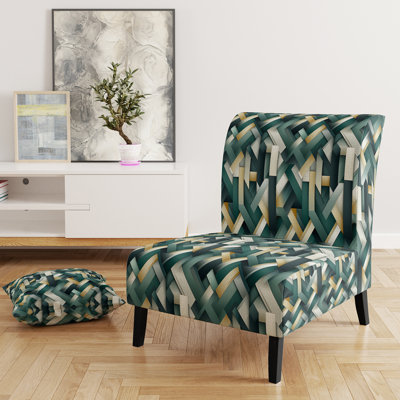 Green And Gold Geometric Chic Pattern - Upholstered Modern Slipper Chair, Green Accent Chair