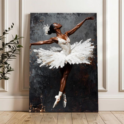 African American Ballerina - Modern Dance Wall Art Print on Gallery Wrapped Canvas, 36" H x 24" W, Ready to Hang for Bedroom, Living Room or Dance Studio