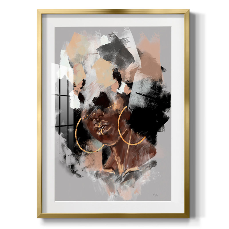 Afro Pop, Blanc, Papier avec cadre doré