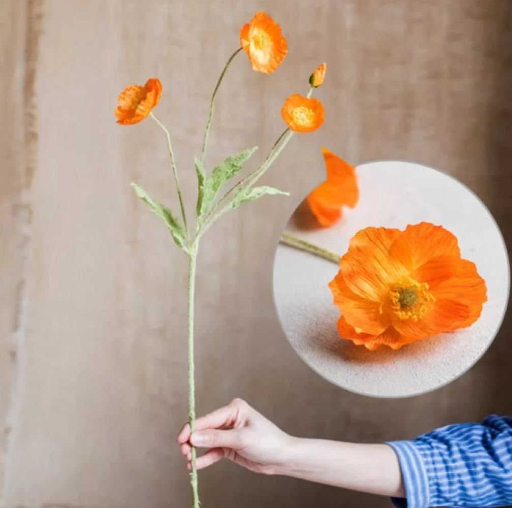 Poppy Floral Stems, Orange, 1 Stem