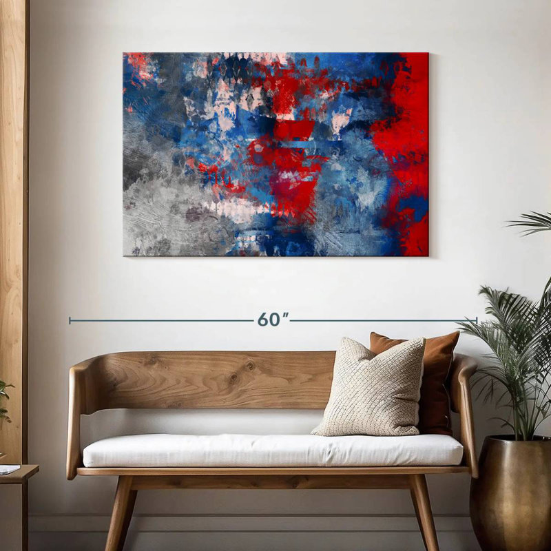 Avery, rouge, bleu, gris et abstrait, H 30 po x l 45 po