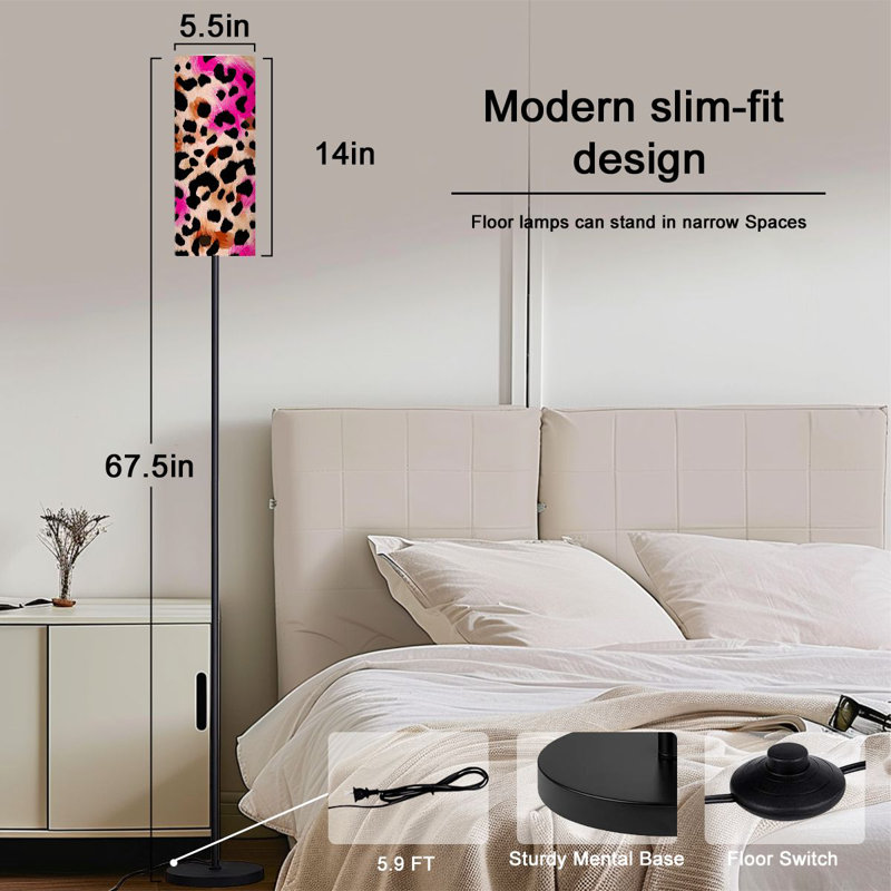  68.5" Standing Floor Lamp cute animal neon color Dimmable Metal Pole Lamp with Linen Lampshade LED Bulb Included