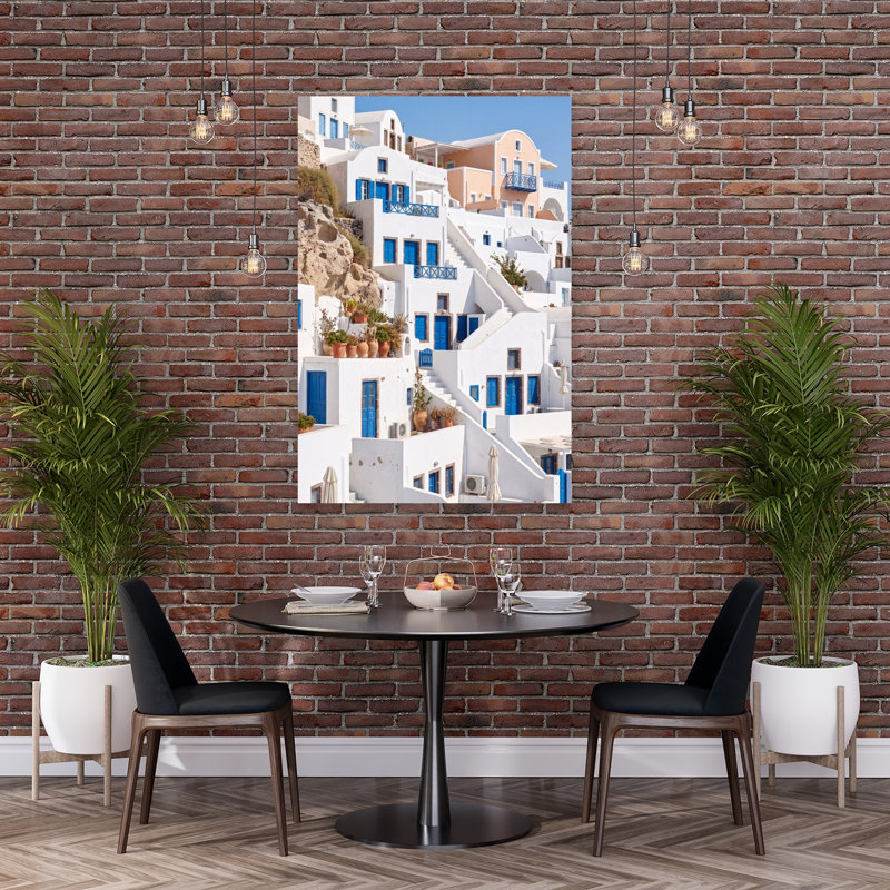 Santorini Cliffside Village Contemporary Architecture Summer Wall Art Print by Andreas Magnusson - Wrapped Canvas Print
