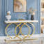 Console moderne en faux marbre avec base géométrique dorée