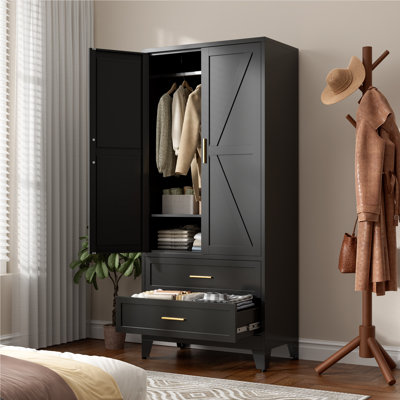 71" Tall Metal Wardrobe Cabinet With 2 Drawers And Hanging Rod by Ophelia & Co.