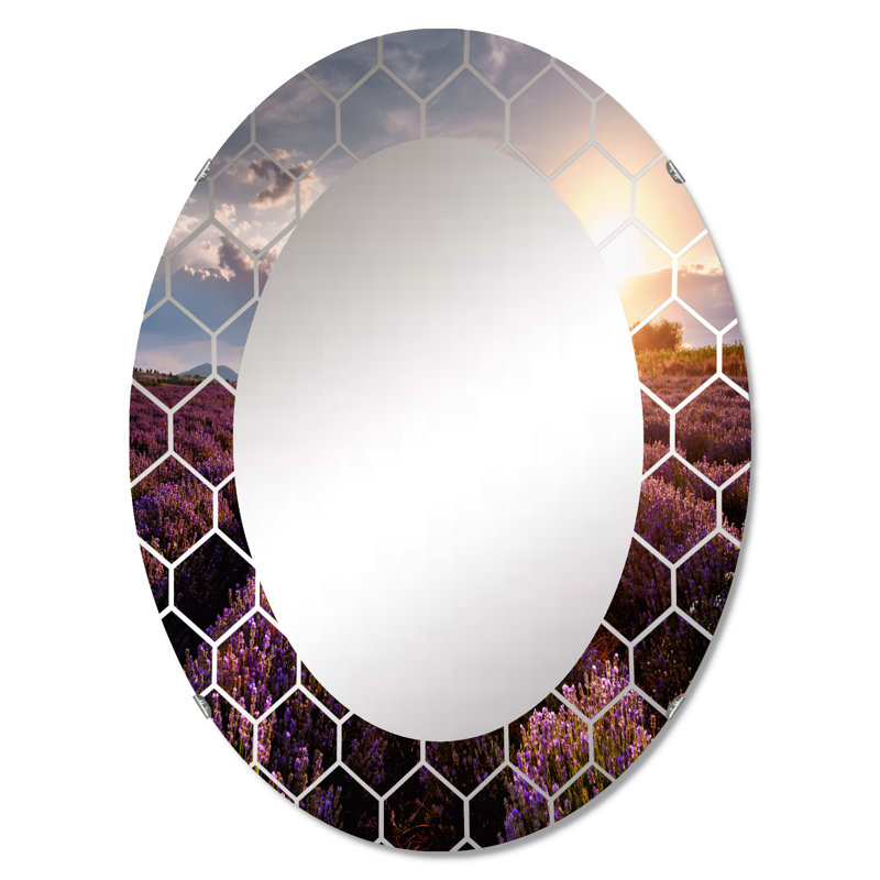 Sunrise & Dramatic Clouds Over Lavender Field V - Miroir mural Farmhouse, 30 po x 20 po