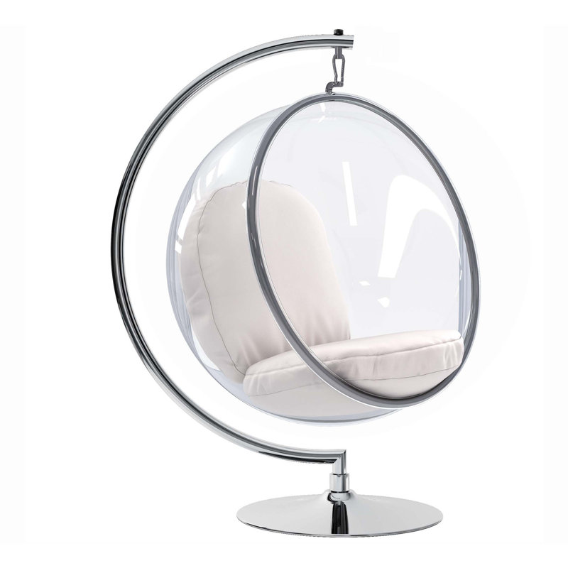 42" White and Silver Faux Leather Balloon Chair, Silver Faux Leather