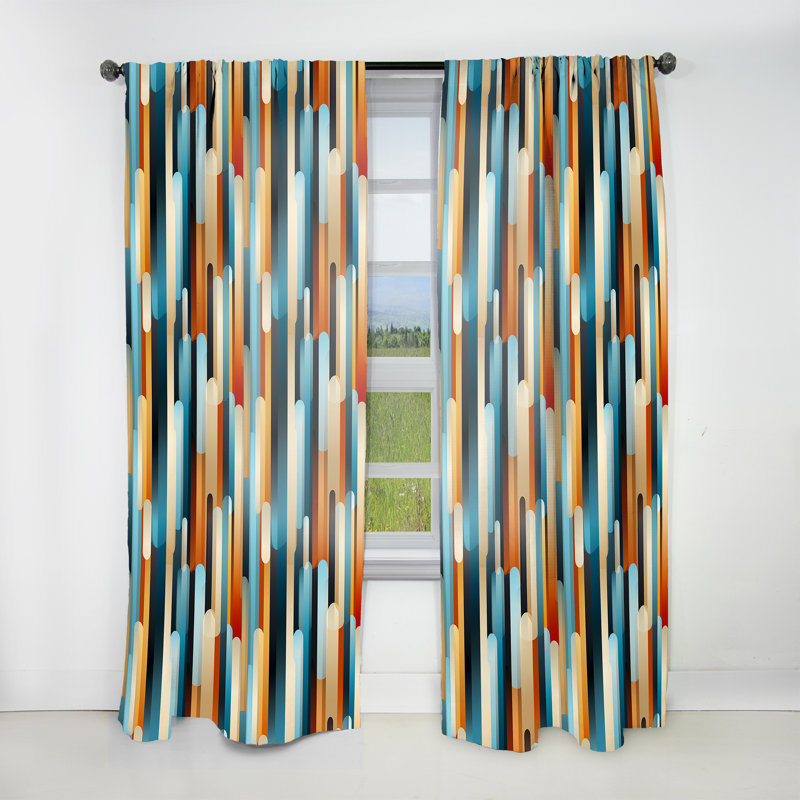 Rideau obscurcissant rayé bleu et beige Nostalgia - 1 panneaux, L 52 po x L 120 po