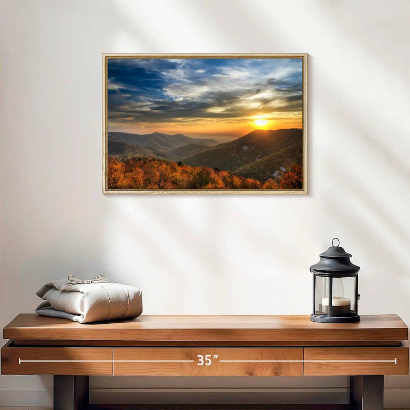 Shenandoah Sundown, 19 po x 13 po, Cadre flottant en bois naturel