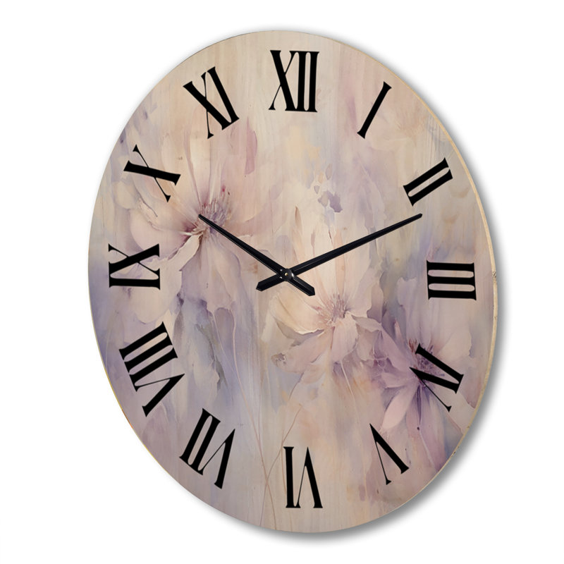Horloge murale mauve en bois Mauve Botanical Whispers II - Abstract Botanicals, Très grand