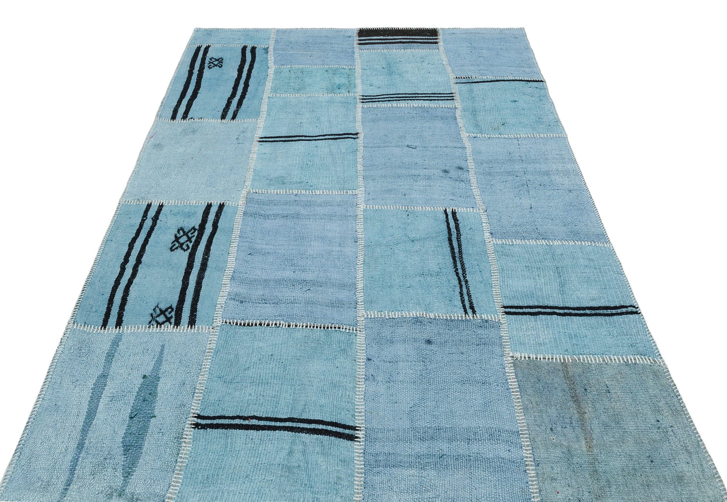 Lofy Blue Patchwork Wool Handmade Area Rug | Wayfair