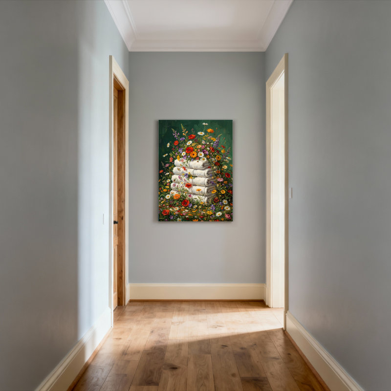 Ensemble de 1 tableau sur toile tendue à motif floral et serviettes, H 30 po x l 20 po