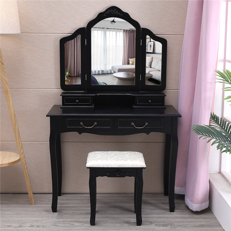 Ensemble coiffeuse et tabouret Wendland, Noir