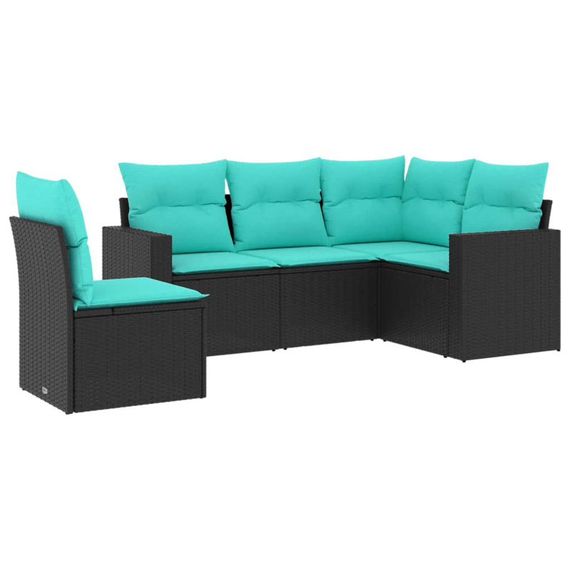 Ensemble de canapé modulaire d'extérieur en rotin PE 5 pièces, Sarcelle, Noir