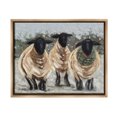 "Sheep In Winter Scene Floater Frame" par Sara G. Designs sur toile