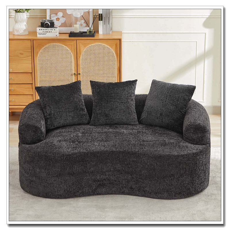 Petit canapé en chenille avec 3 coussins, Noir