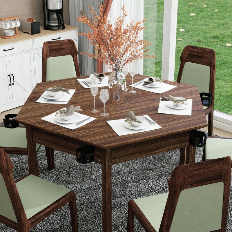 Table de jeu de société avec plateau amovible pour 6 joueurs, table de jeu hexagonale et porte-gobelet