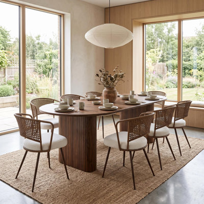 Table de salle à manger 70,8 "ovale pour 4-8 personnes avec base en lattes de bois