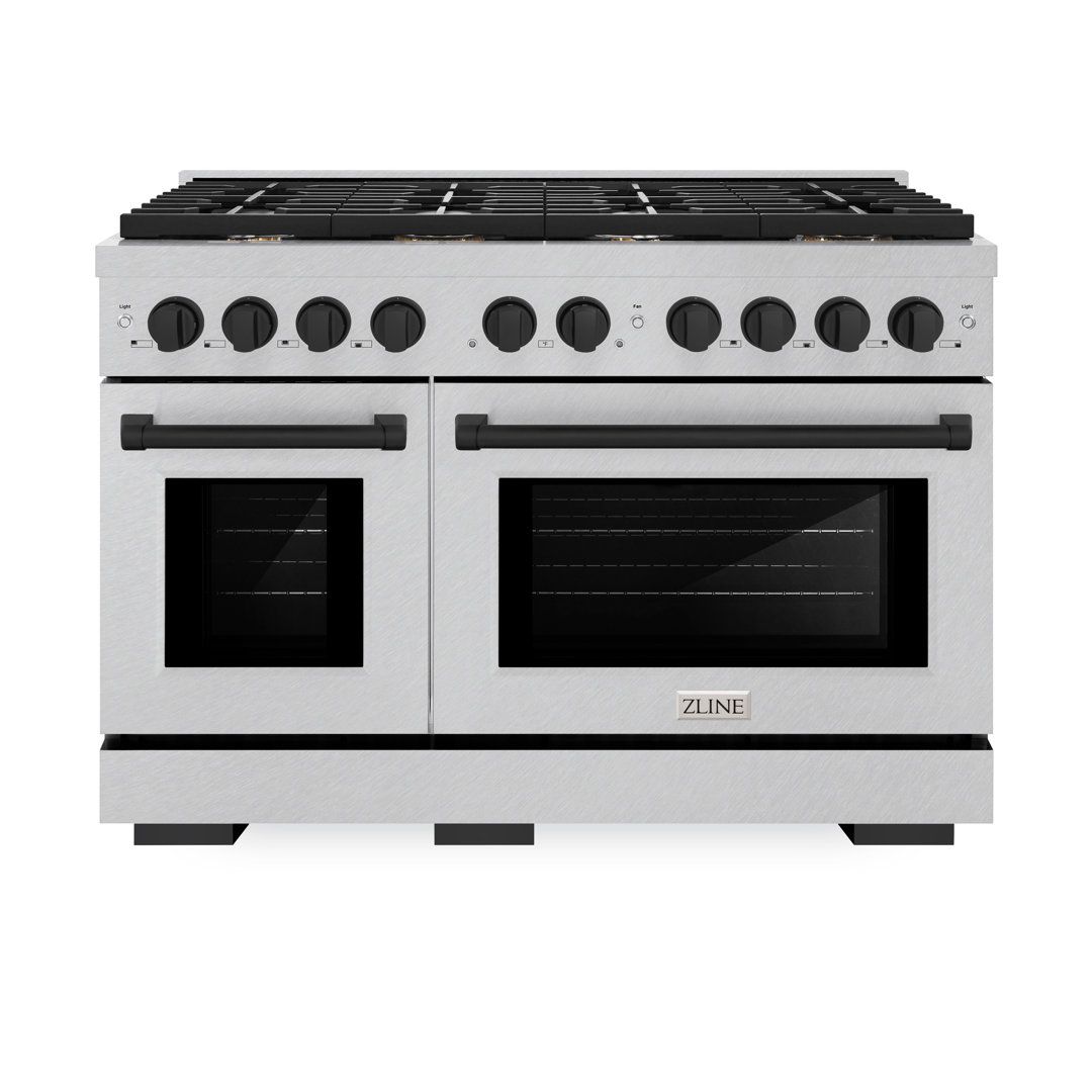 ZLINE Autograph Edition 48 in. 6.7 cu. ft. Paramount Double Oven Gas Range with 8 Burner Cooktop in Satin Stainless Steel and Accents ZLINE 