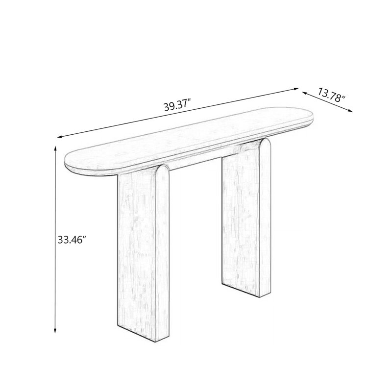 Console ovale en pierre blanche avec bois massif, 33.46" H x 39.37" W x 13.78" D