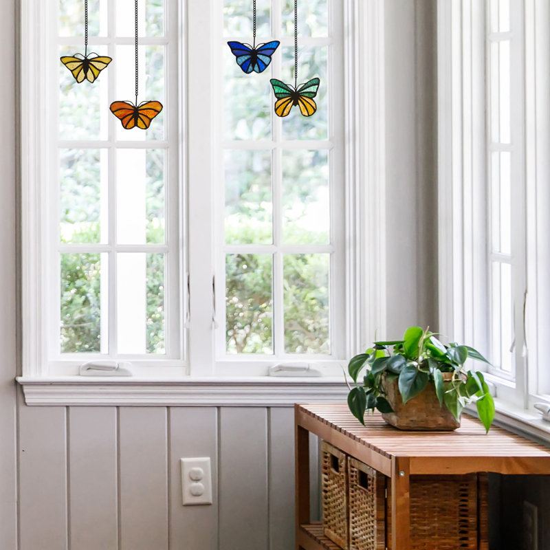 Colorful Stained Glass Butterfly Window Panel Set