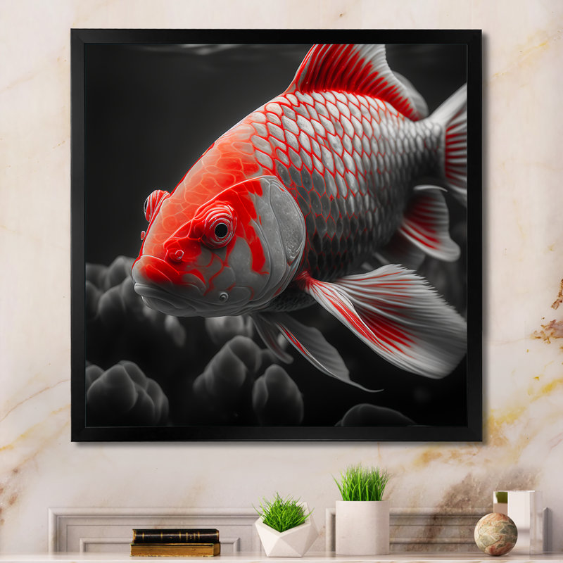«Black and Red Tropical Fish I», reproduction sur toile, H 36 po x l 36 po x P 1,5 po, Cadre photo noir
