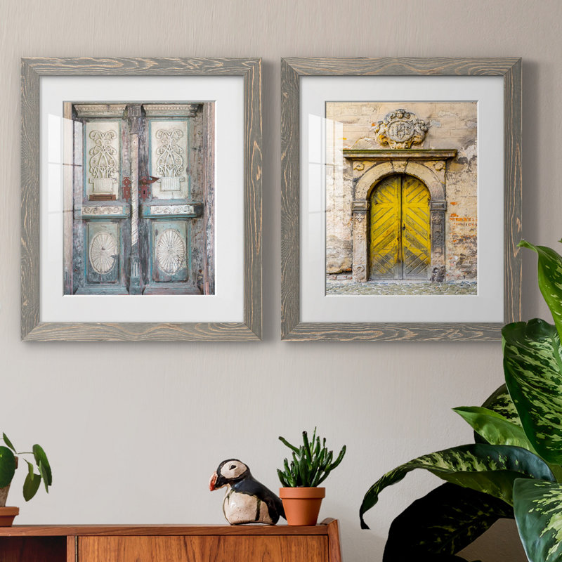 Porte baltique - ensemble de 2 reproductions d'art, H 20 po x l 17 po x P 1 po, Cadre en papier gris, Blanc