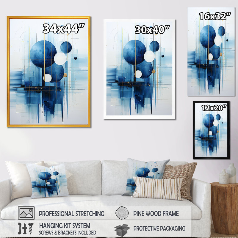 Blue Nautical Shapes I - Coastal Minimalisme, art mural, H 32 po x l 16 po x P 1 po, Cadre flottant doré
