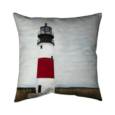 Sankaty Head Lighthouse Sea Blue Poly Twill Throw Pillow – Poly Twill Throw Pillow with Insert, Double-Sided Print