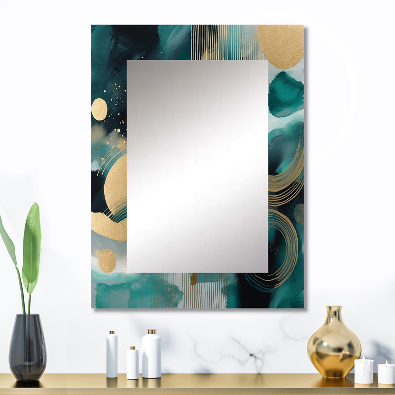 Vivid emeral and gold Contours circles III - Abstract Shapes Decorative Mirror, Modern Large Wall Mirror, Printed Metal Art