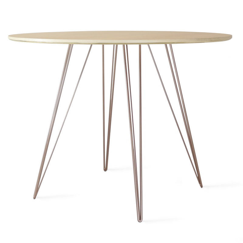 Williams Walnut Round Metal Base Dining Table, 30" H x 40" L x 40" W, Rose Copper, Natural