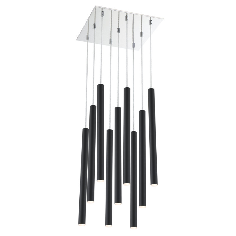 Luminaire suspendu cylindrique à 9 lumières DEL Bowning, Noir mat