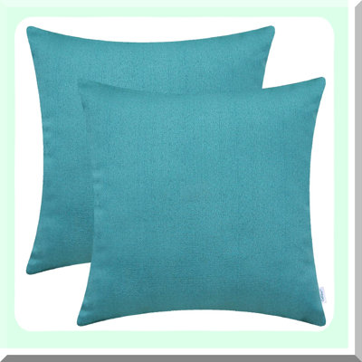 Shiny Linen Teal Throw Pillow Covers - Set of 2 | Soft Woven Texture Sofa Cushion Cases for Home Decor - 18 X 18 Inches