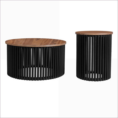 Ensemble de 2 tables basses en bois d'acacia pour le salon, assemblage moderne et utilisation polyvalente