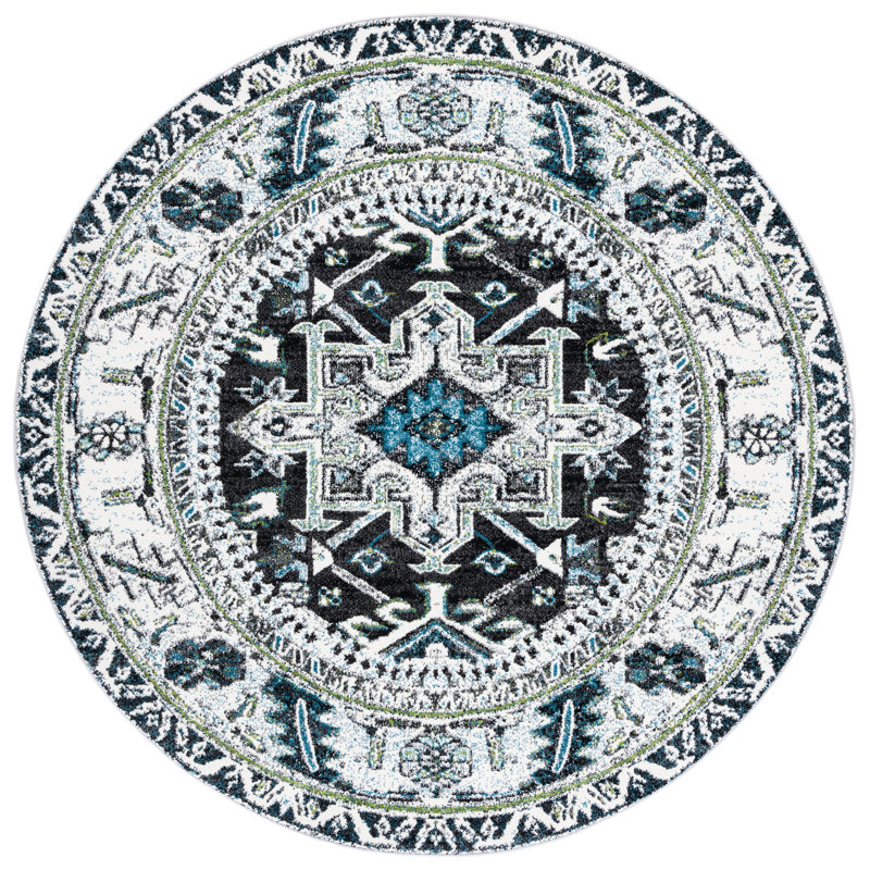Tapis oriental gris foncé / ivoire, Rond 6 pi 7 po