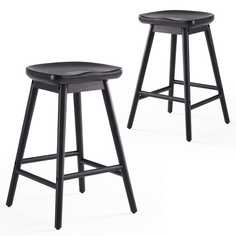 Tabouret de bar en bois massif Danel, Noir, Tabouret de comptoir (siège d'une hauteur de 25,9