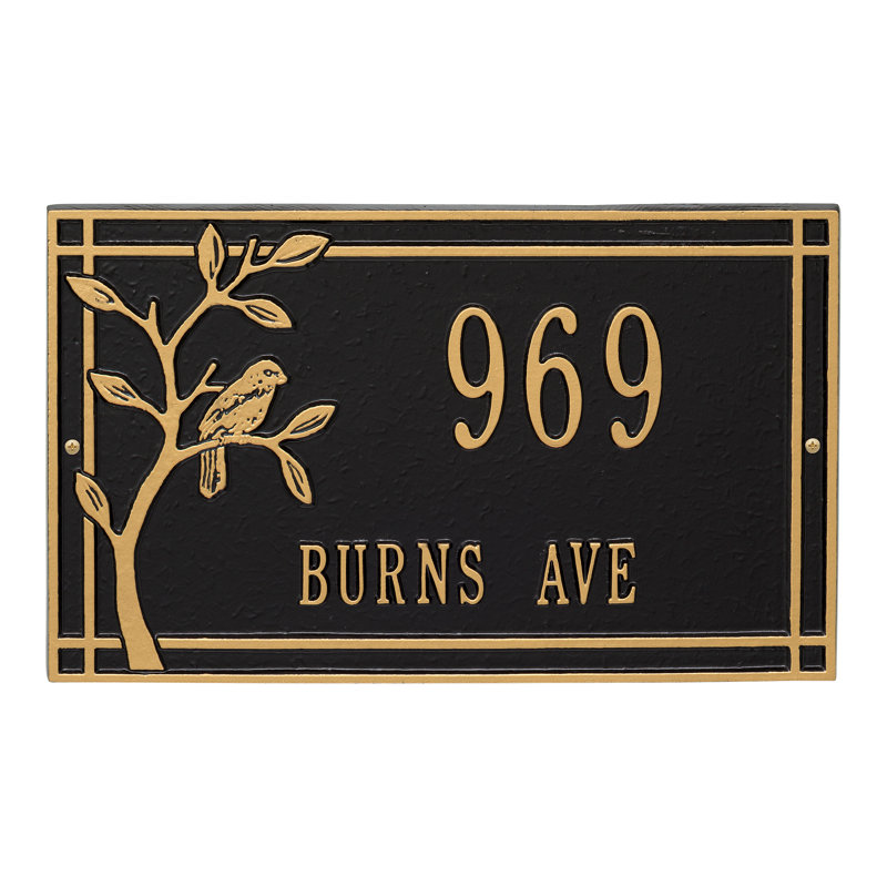 Woodridge Bird Personalized Standard 2-Line Wall Address Plaque, Black/Gold, Yes