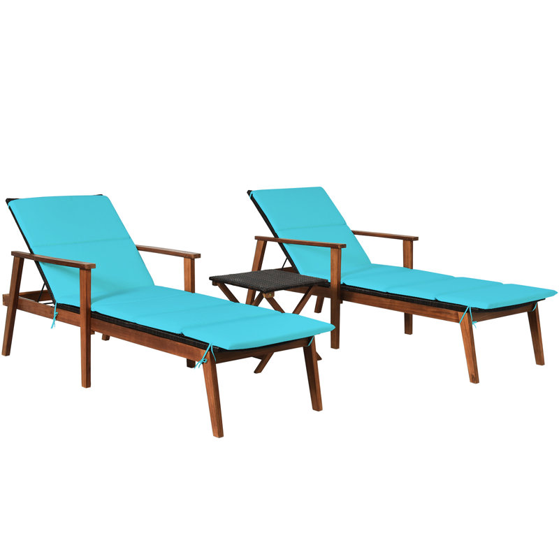 Chaise longue inclinable de 80 po avec coussins et table Aous, Bleu