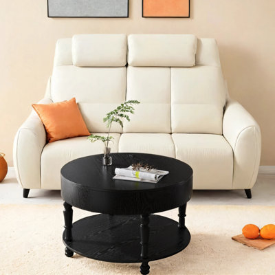 Table basse double avec rangement pour le salon, table basse ronde moderne de 31,5 po
