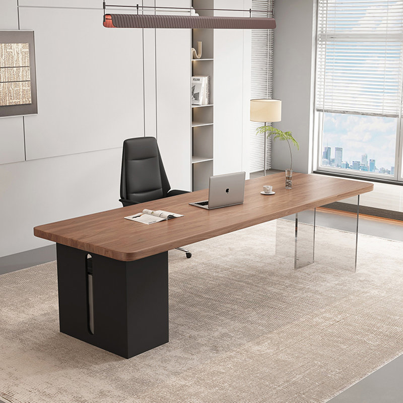 Sous-bureau de bureau en bois massif et acrylique transparent, H 29,53 po x l 70,87 po x P 27,56 po