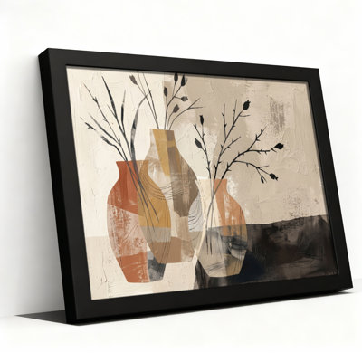 Art mural sur toile noir encadré pour le salon, la chambre à coucher, le bureau ou le vestibule - décoration murale décorative avec vase abstrait