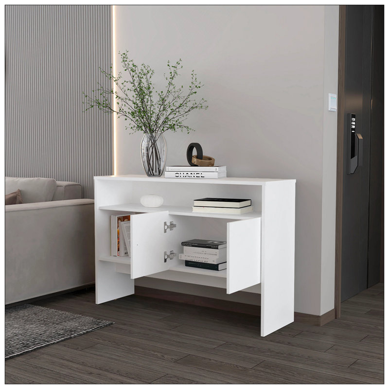 White Console Table With Two Doors, White