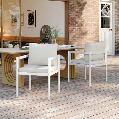Ensemble de 2 chaises de salle à manger en aluminium toutes saisons avec coussins en tissu beige, capacité de 300 lb