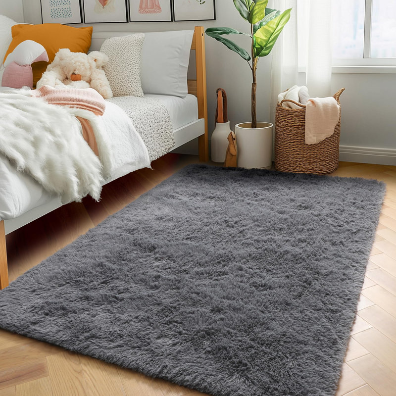 Modern Solid Color Grey Plush Shag Rug - Aesthetic Home Decor For Minimalist, Farmhouse & European Styles