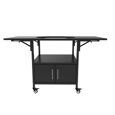 Big Egg Compatible Outdoor Grill Cart, Metal Table With Two Folding Panels, Suitable For Grills Up To 22 Inches, And , Ample Under - Storage, Effortless Setup, Mobile Secure Brakes, Black Finish,