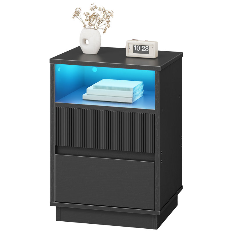 Morice 23.6'' Nightstand with Drawers and LED Lights